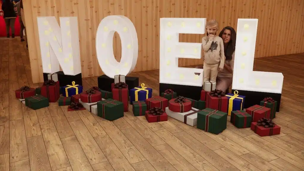 arbre de noël en entreprise - Lettres géantes et ses cadeaux